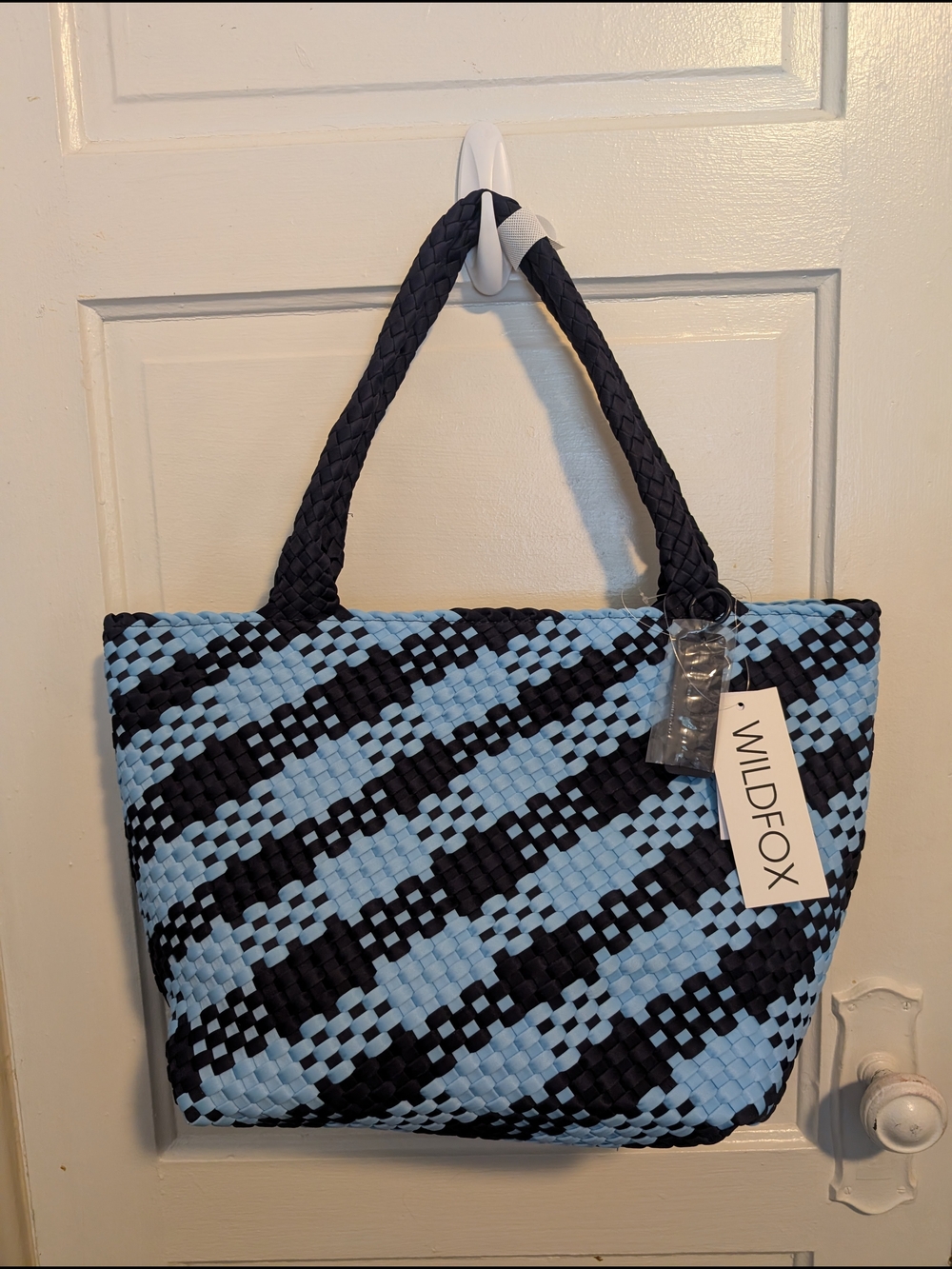 NWT Beach Bag Neoprene Light Blue and Black Woven Everyday Tote Purse Wildfox
